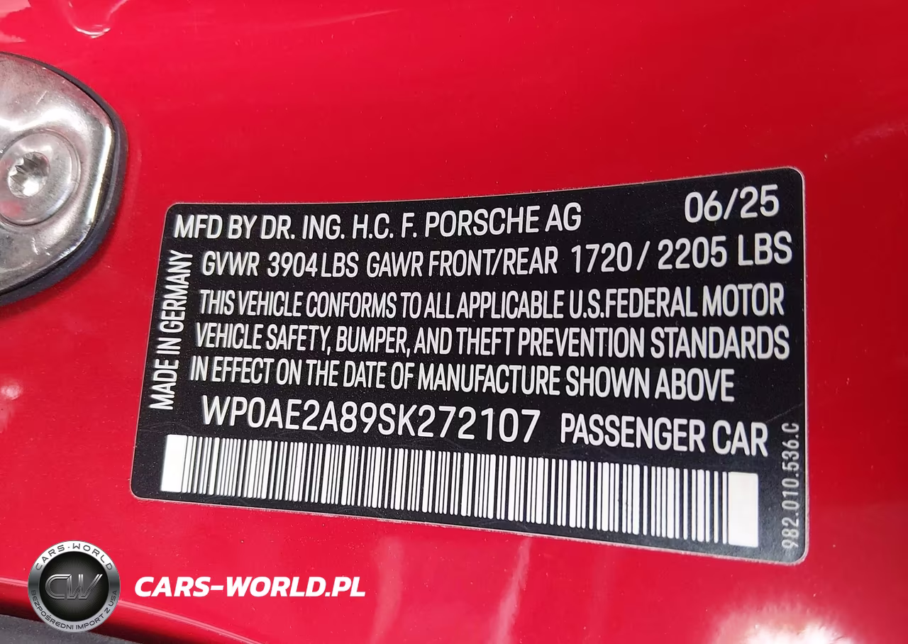 2025 Porsche 718 Cayman Gt4 Rs VIN:WP0AE2A89SK272107 - 9