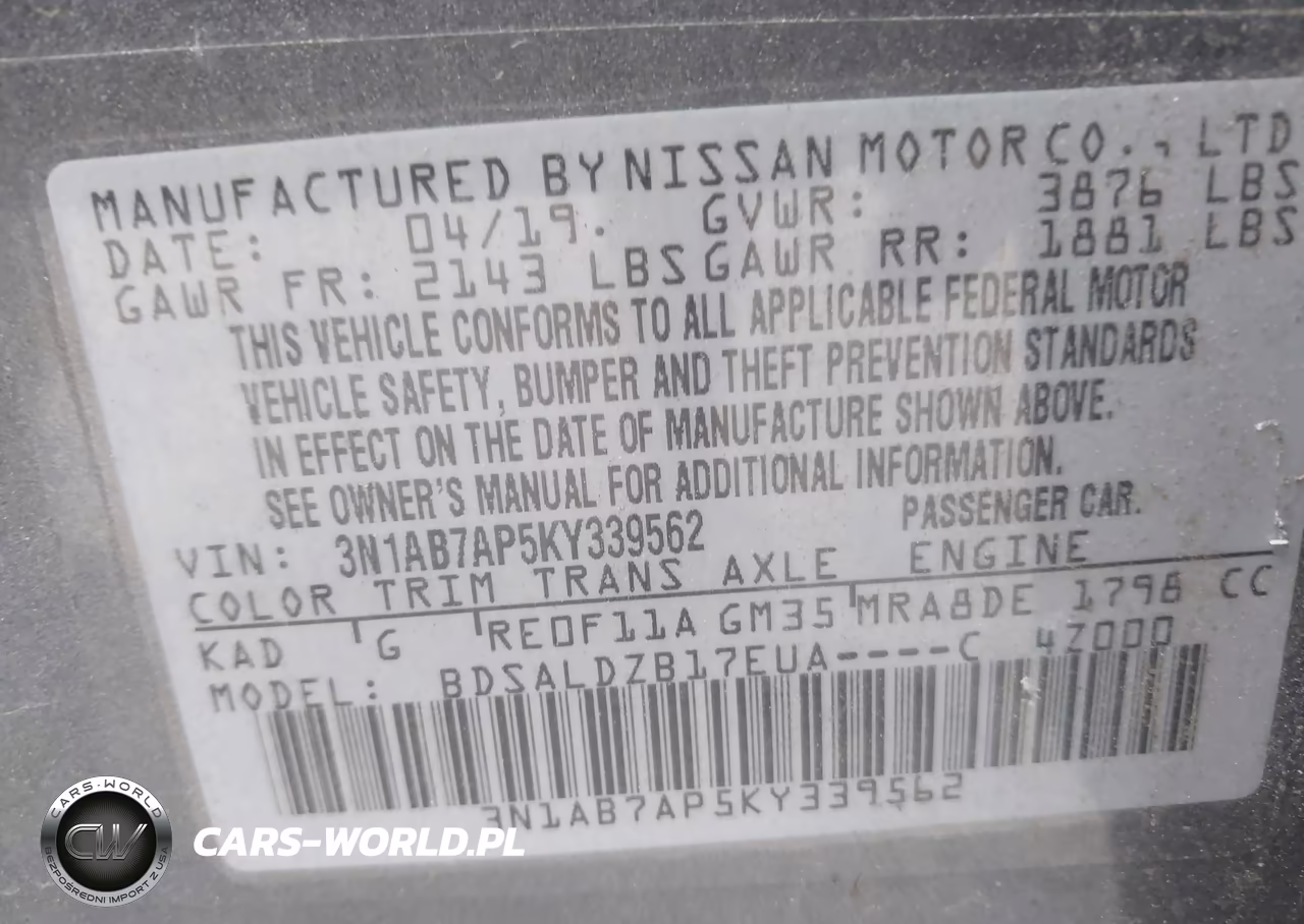 2019 Nissan Sentra Sv VIN:3N1AB7AP5KY339562 - 9