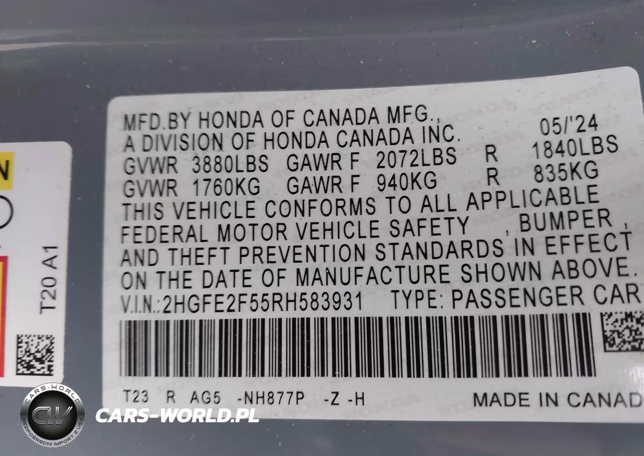 2024 Honda Civic Sport VIN:2HGFE2F55RH583931 - 9