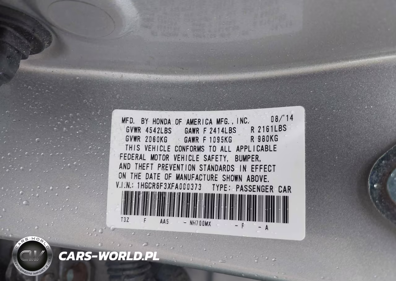 2015 Honda Accord Hybrid VIN:1HGCR6F3XFA000373 - 9