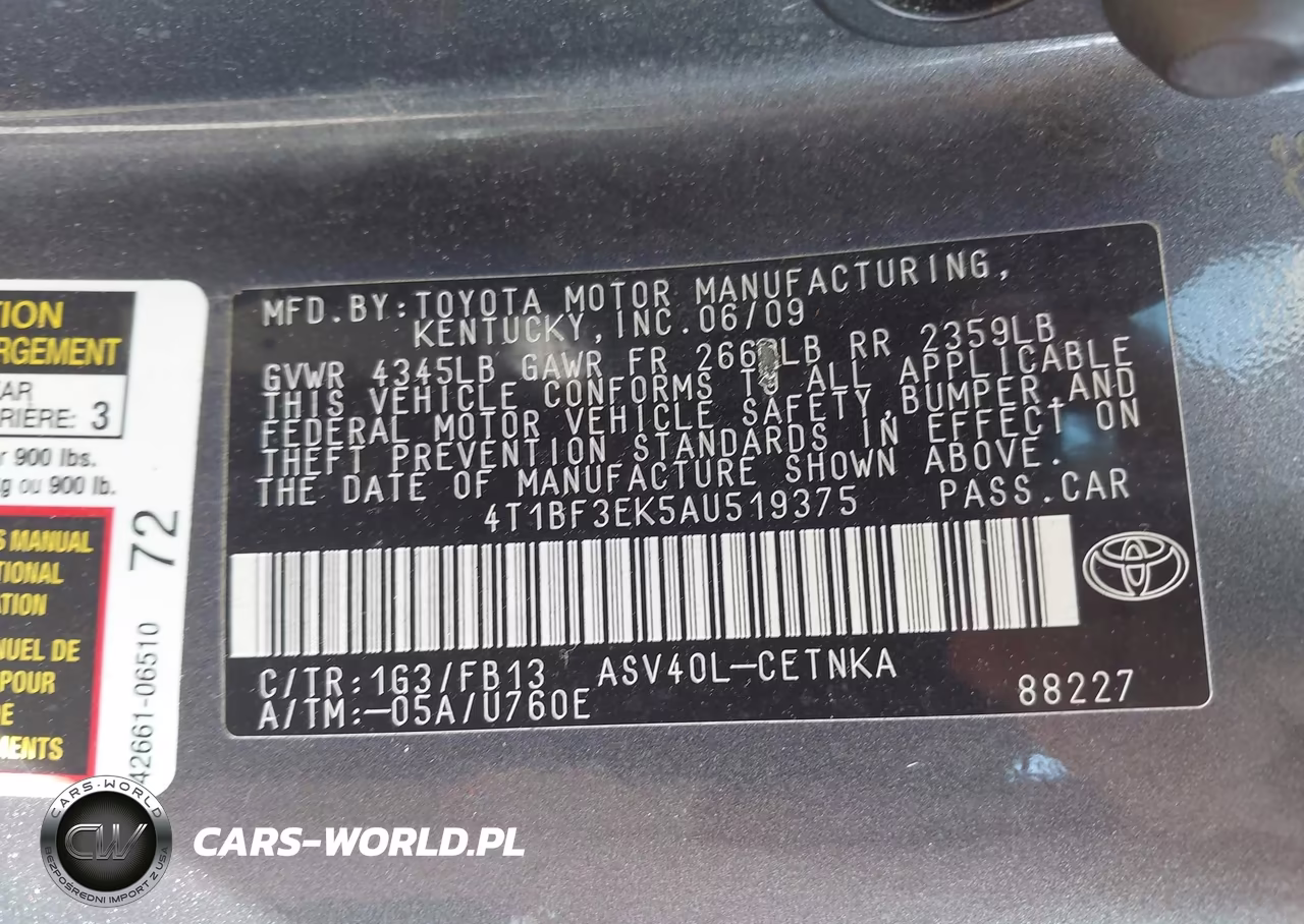 2010 Toyota Camry Le VIN:4T1BF3EK5AU519375 - 9