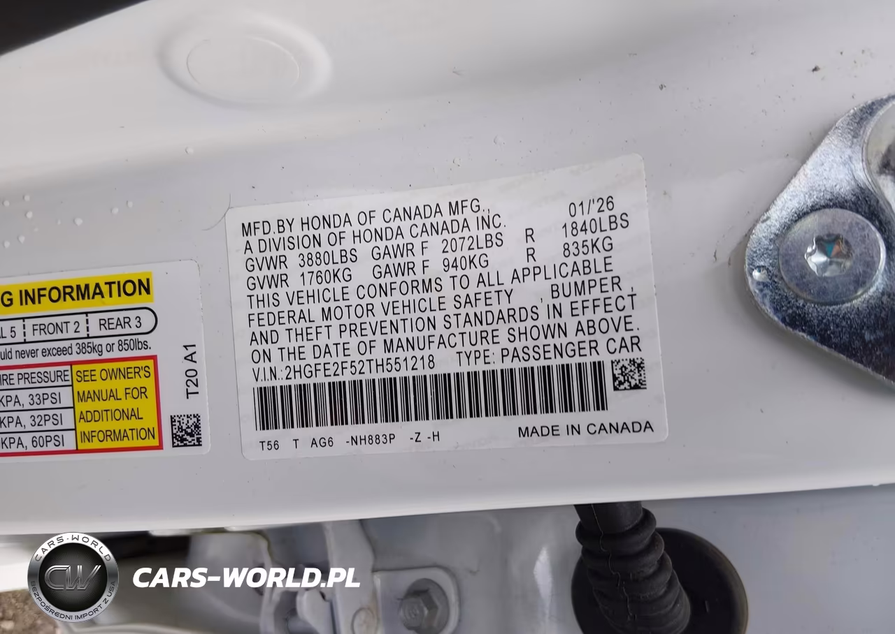 2026 Honda Civic Sport VIN:2HGFE2F52TH551218 - 9