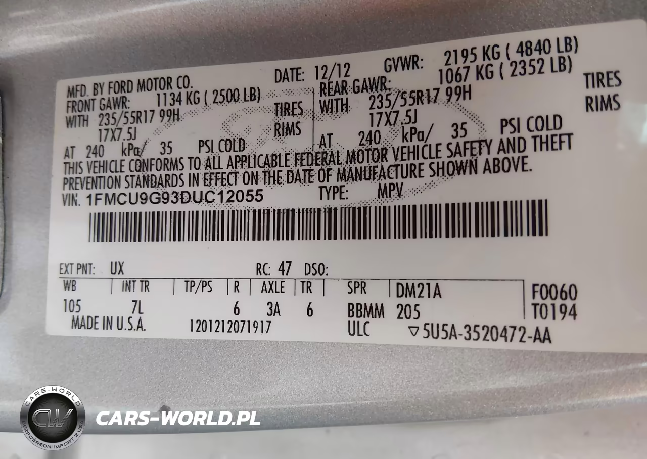2013 Ford Escape Se VIN:1FMCU9G93DUC12055 - 9