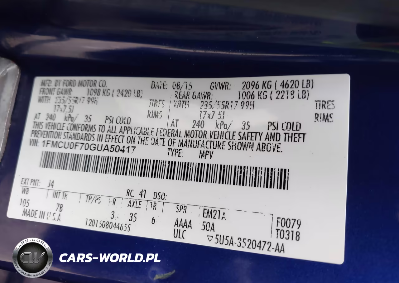 2016 Ford Escape S VIN:1FMCU0F70GUA50417 - 9