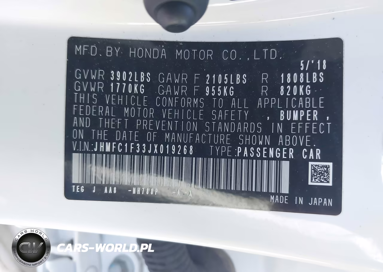 2018 Honda Civic Ex-T VIN:JHMFC1F33JX019268 - 9