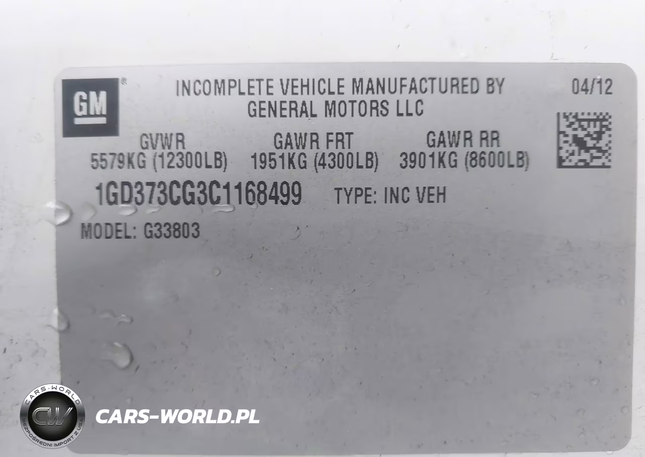 2012 GMC Savana Cutaway Work Van VIN:1GD373CG3C1168499 - 8