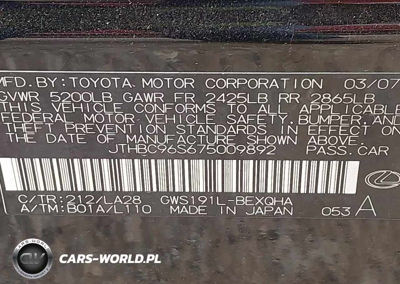 2007 Lexus Gs 450H VIN:JTHBC96S675009892 - 9
