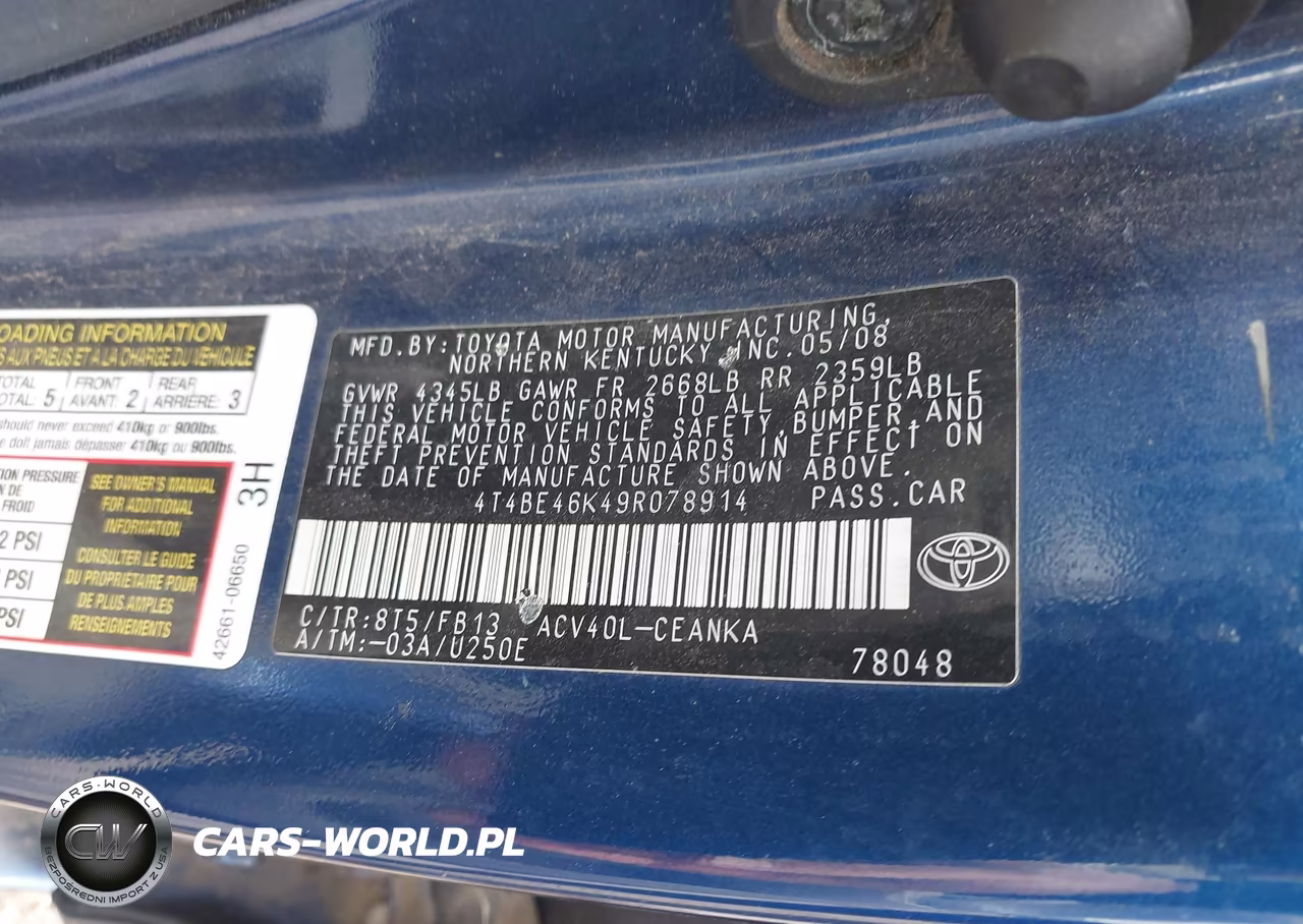 2009 Toyota Camry Le VIN:4T4BE46K49R078914 - 9