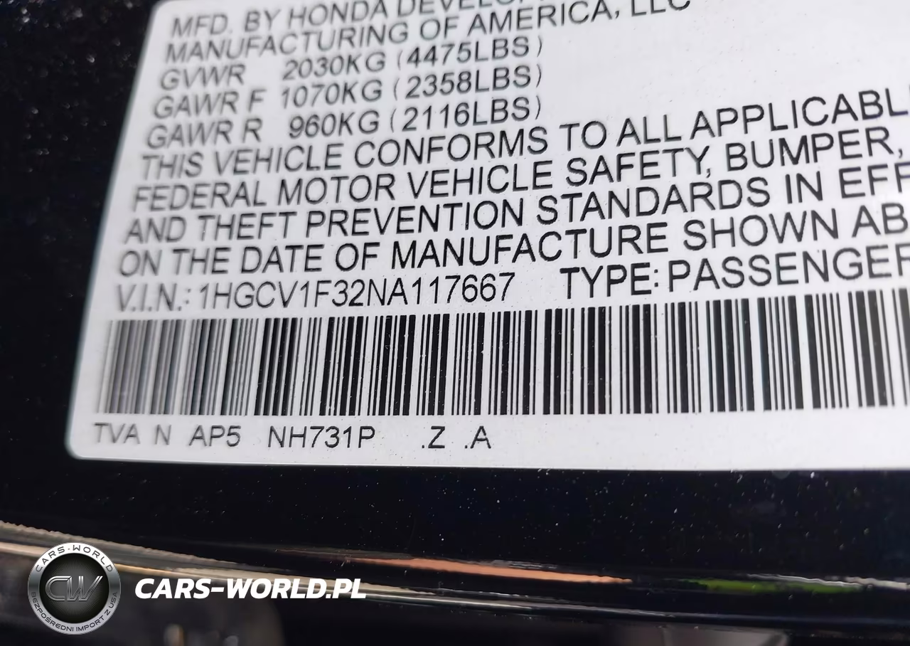 2022 Honda Accord Sport VIN:1HGCV1F32NA117667 - 9
