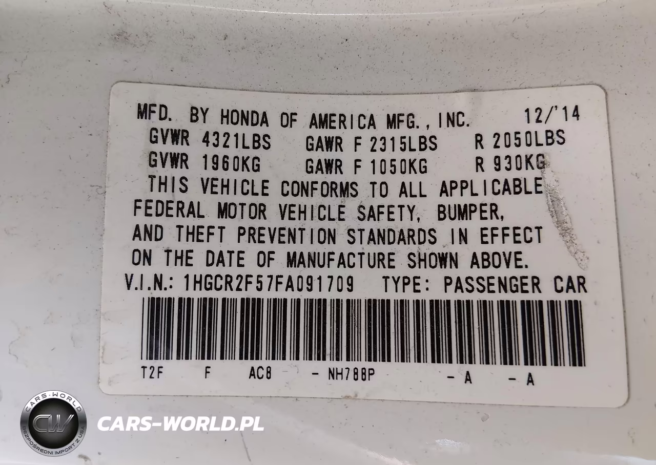 2015 Honda Accord Sport VIN:1HGCR2F57FA091709 - 9