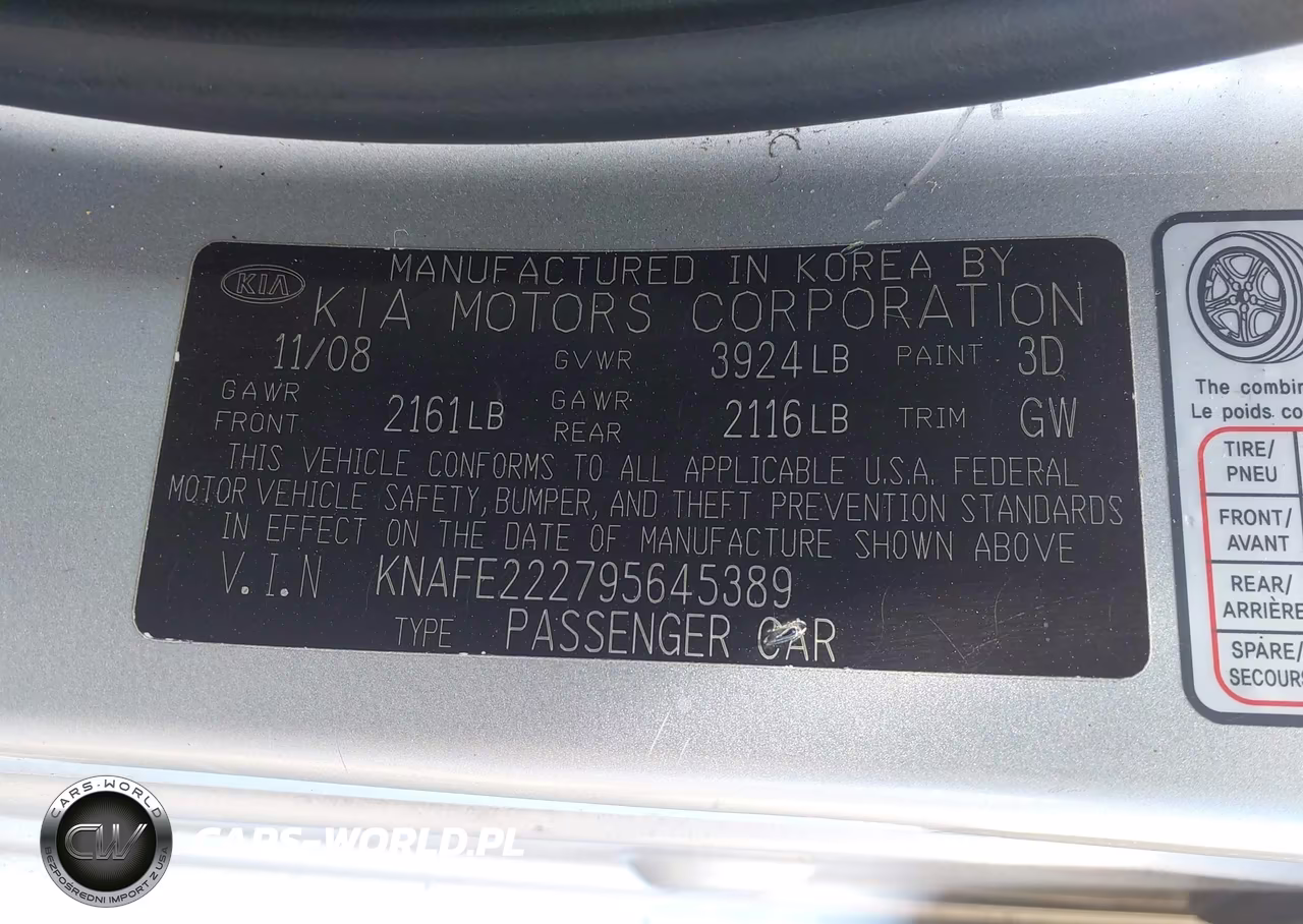 2009 Kia Spectra Ex VIN:KNAFE222795645389 - 9
