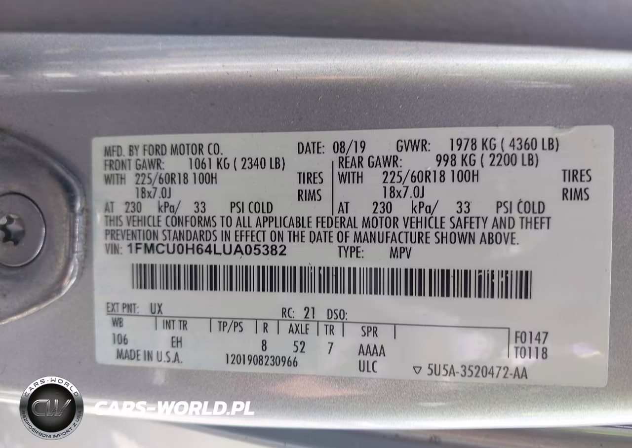2020 Ford Escape Sel VIN:1FMCU0H64LUA05382 - 9