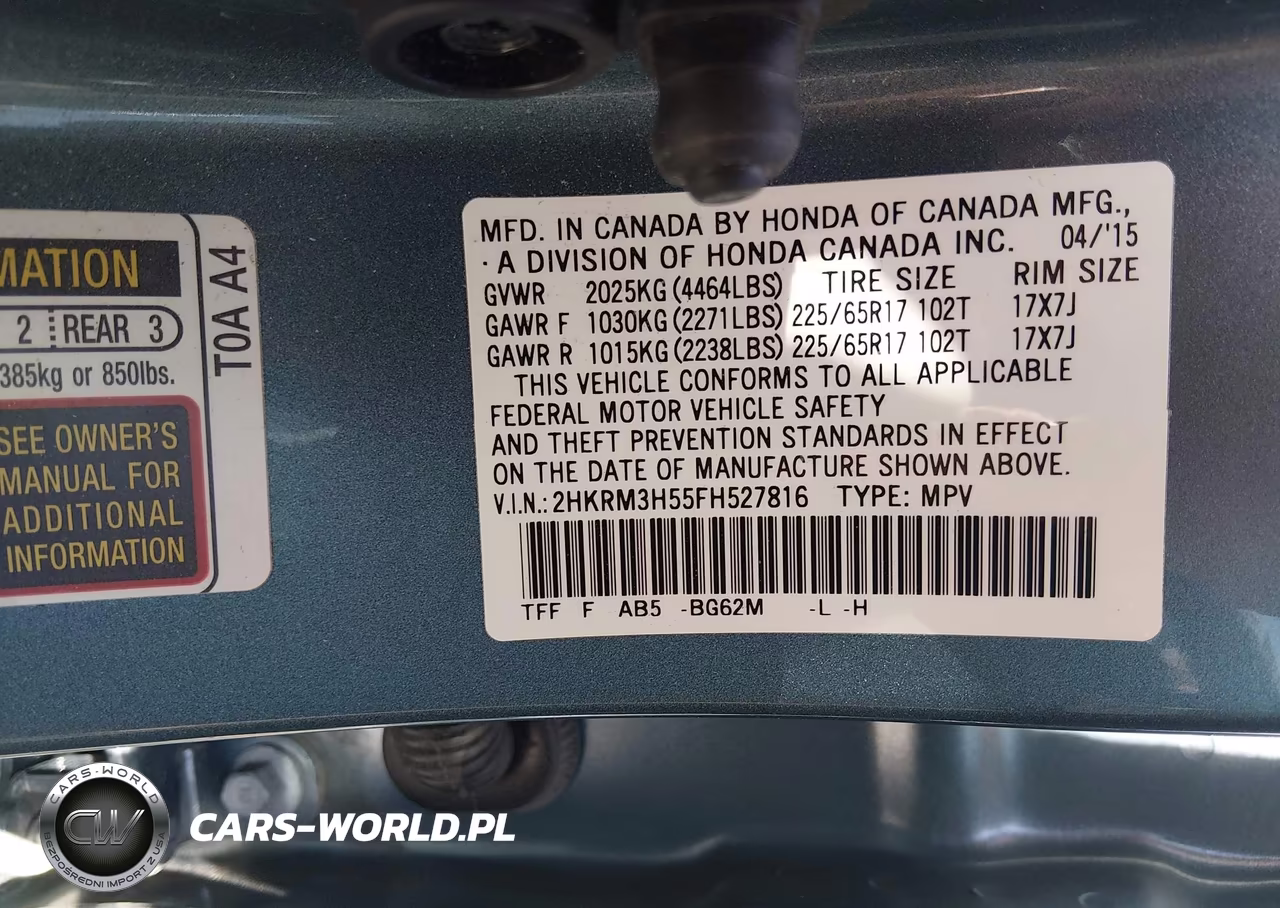 2015 Honda Cr-V Ex VIN:2HKRM3H55FH527816 - 9