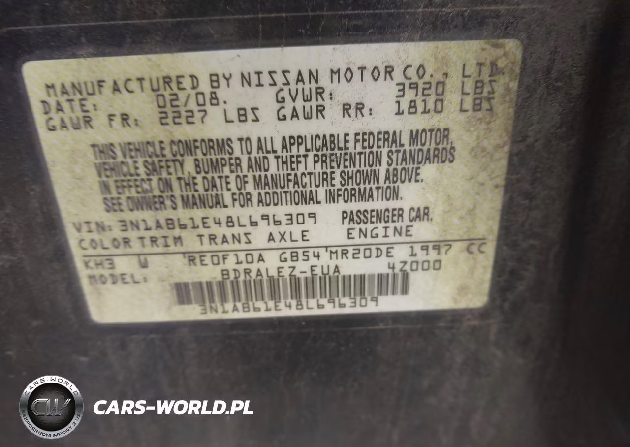 2008 Nissan Sentra 2.0S VIN:3N1AB61E48L696309 - 9
