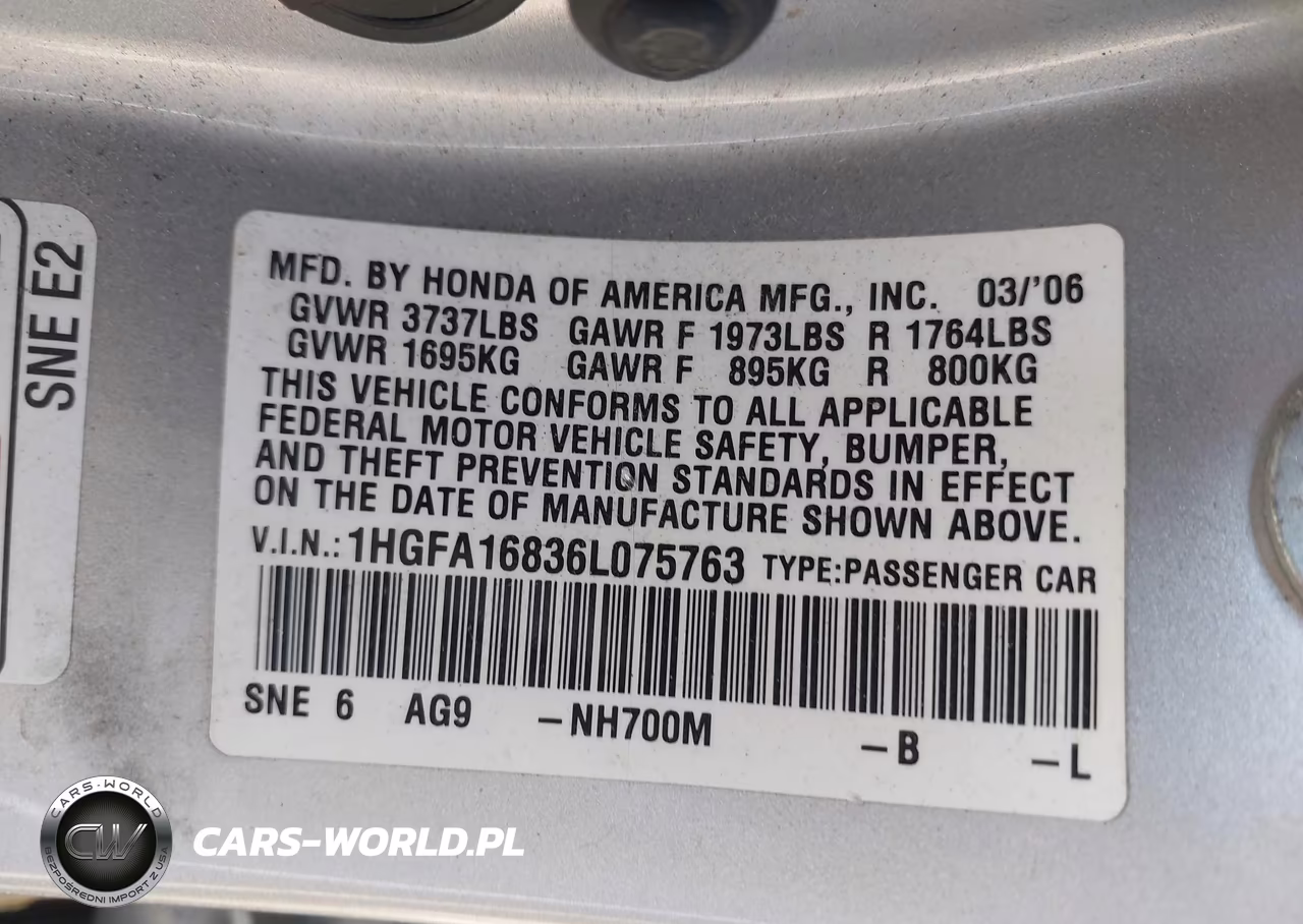 2006 Honda Civic Ex VIN:1HGFA16836L075763 - 9