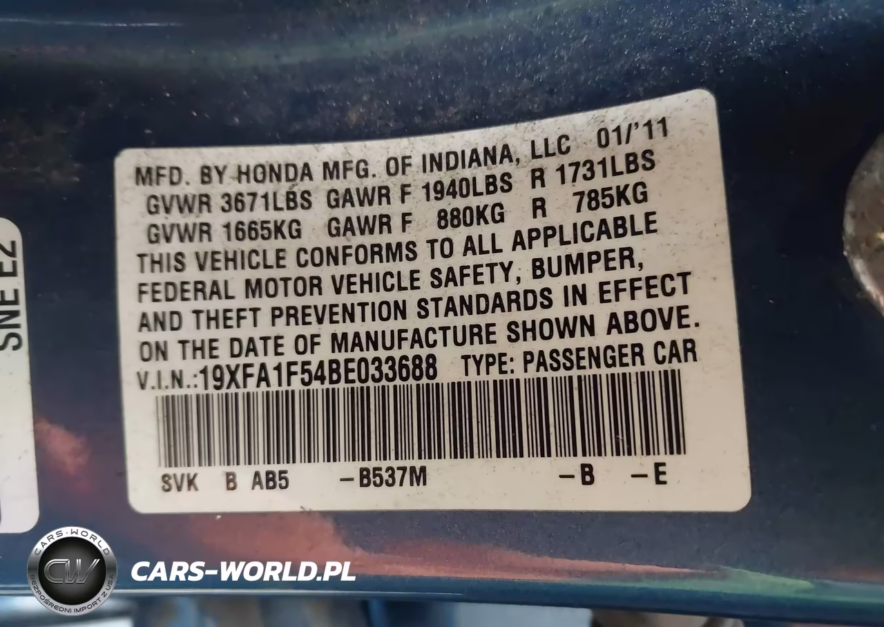 2011 Honda Civic Lx VIN:19XFA1F54BE033688 - 9