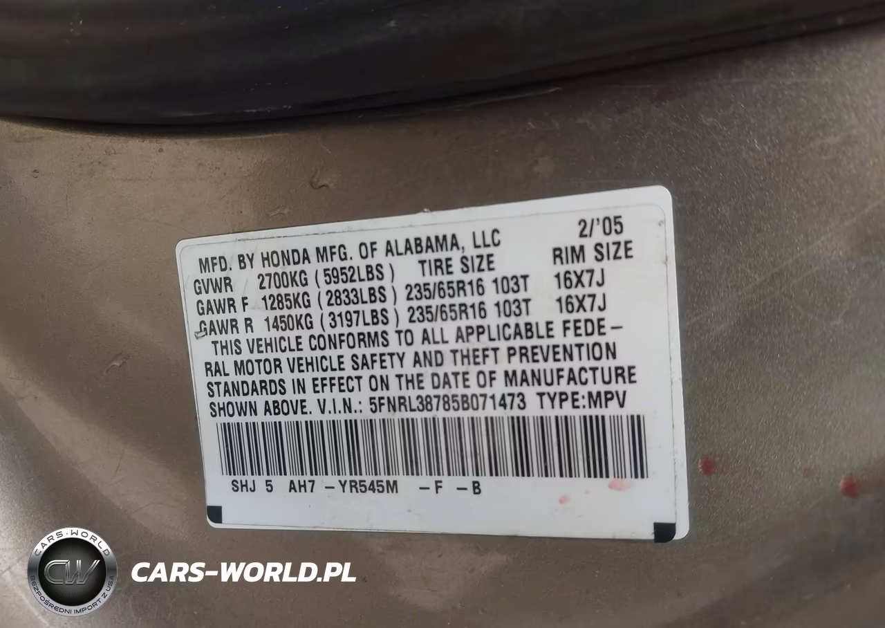 2005 Honda Odyssey Ex-L VIN:5FNRL38785B071473 - 9