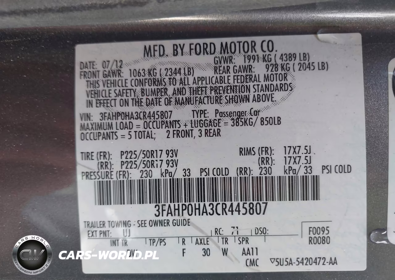 2012 Ford Fusion Se VIN:3FAHP0HA3CR445807 - 9