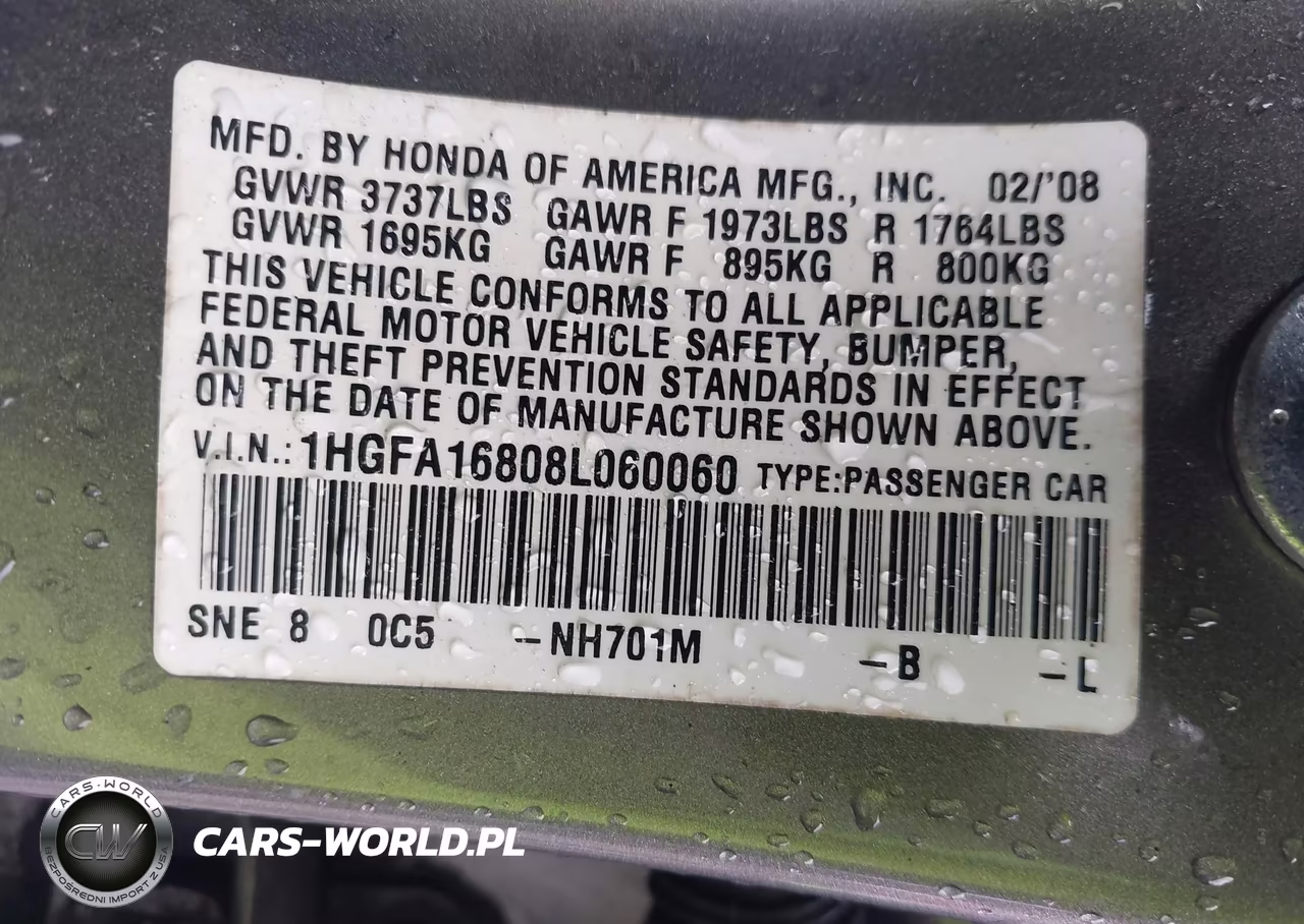 2008 Honda Civic Ex VIN:1HGFA16808L060060 - 9