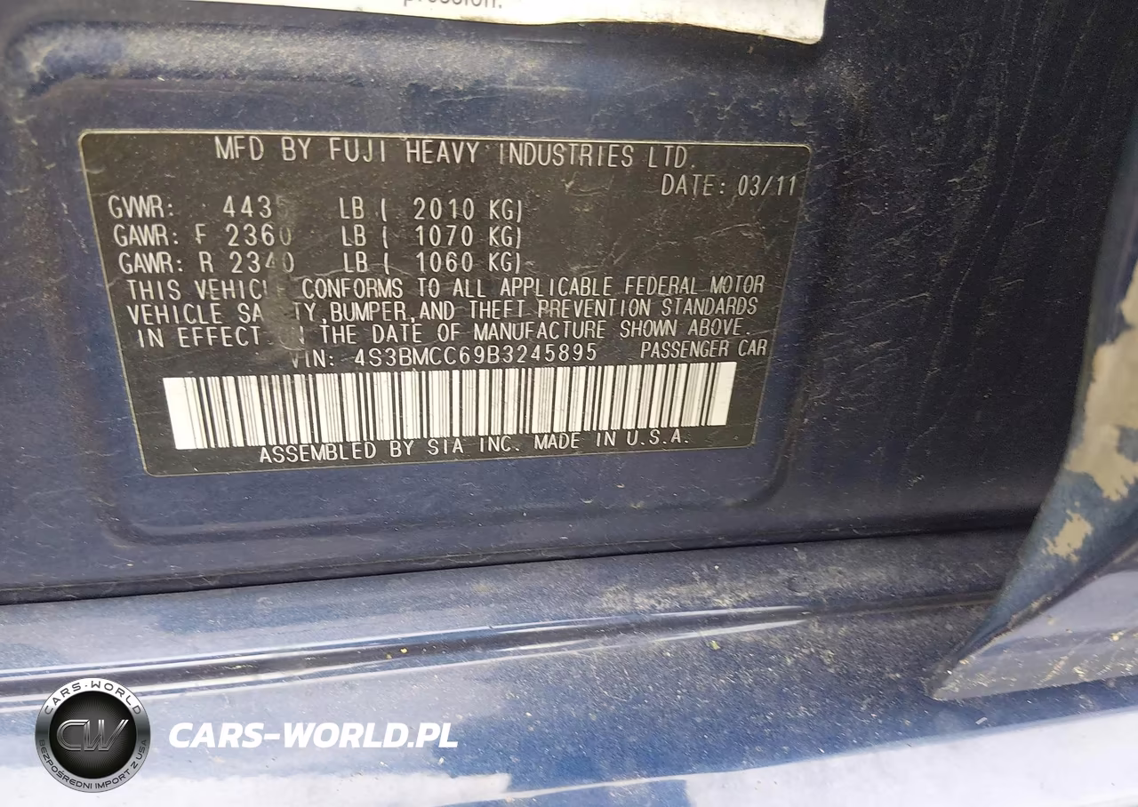 2011 Subaru Legacy 2.5I Prem Awp VIN:4S3BMCC69B3245895 - 9
