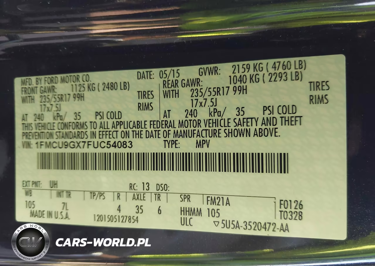2015 Ford Escape Se VIN:1FMCU9GX7FUC54083 - 9