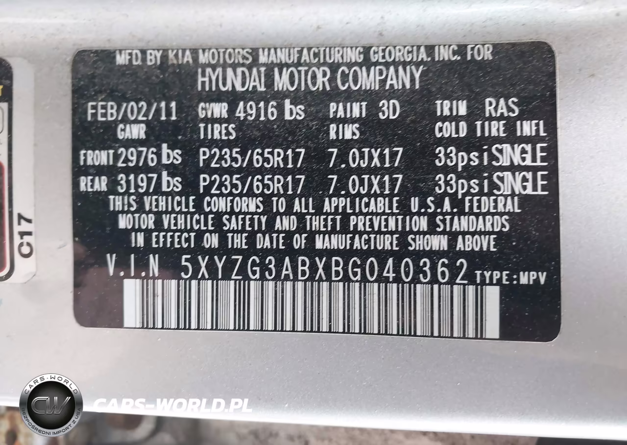 2011 Hyundai Santa Fe Gls VIN:5XYZG3ABXBG040362 - 9