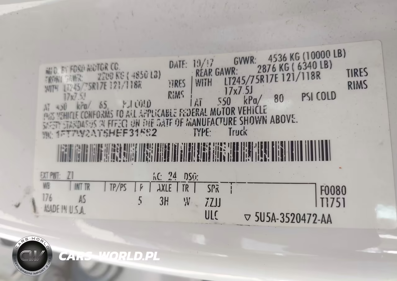 2017 Ford F-250 Xl VIN:1FT7W2AT5HEF31582 - 9