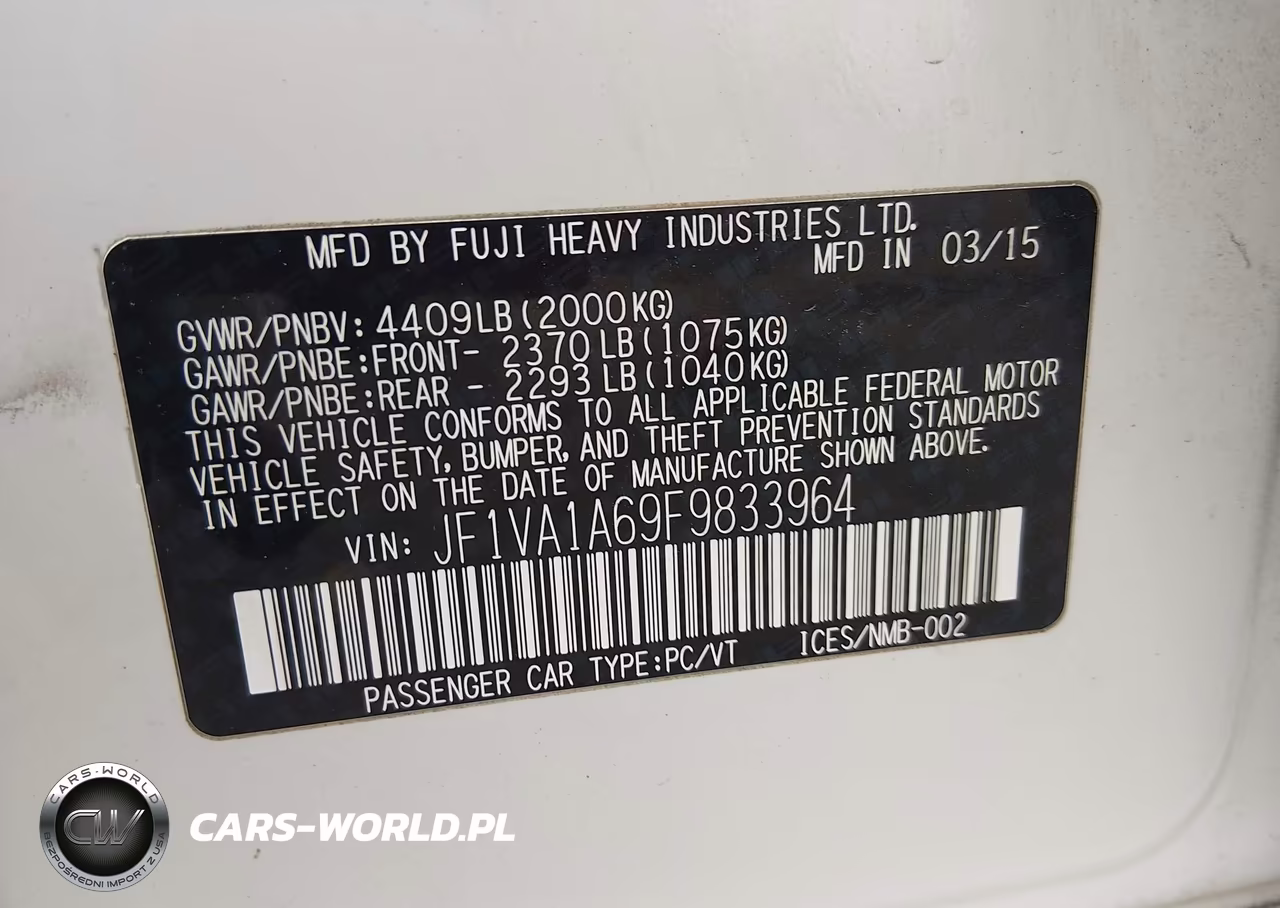 2015 Subaru Wrx VIN:JF1VA1A69F9833964 - 9