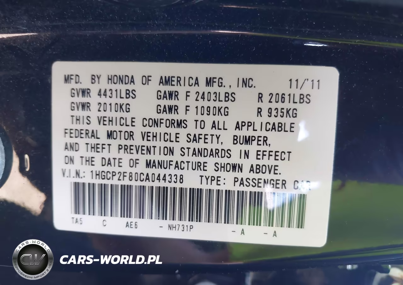 2012 Honda Accord 2.4 Ex-L VIN:1HGCP2F80CA044338 - 9