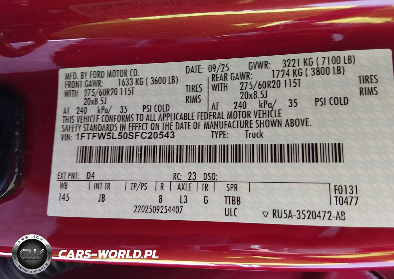 2025 Ford F-150 Lariat VIN:1FTFW5L50SFC20543 - 9