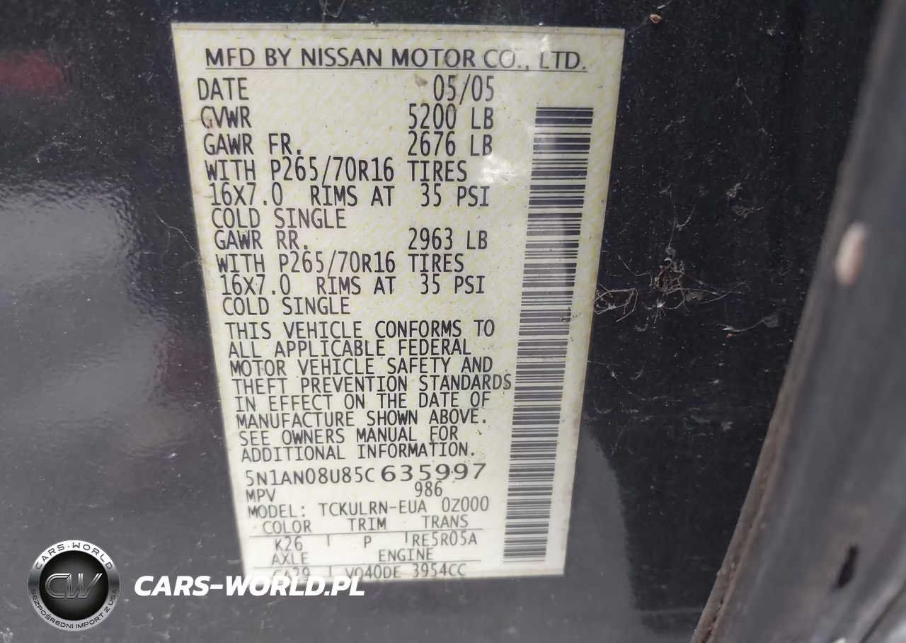 2005 Nissan Xterra S VIN:5N1AN08U85C635997 - 9