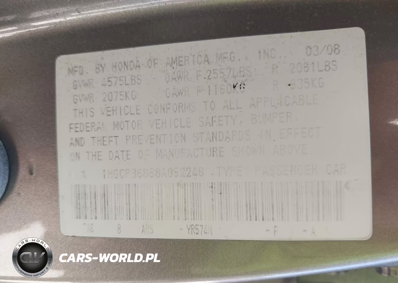 2008 Honda Accord 3.5 Ex-L VIN:1HGCP36868A052246 - 9