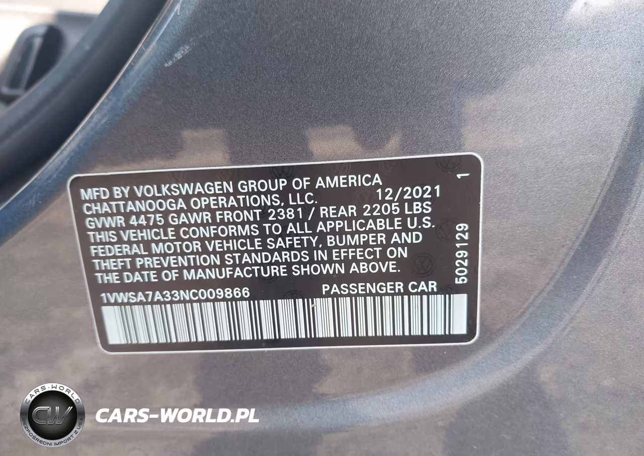 2022 Volkswagen Passat 2.0T Se VIN:1VWSA7A33NC009866 - 9