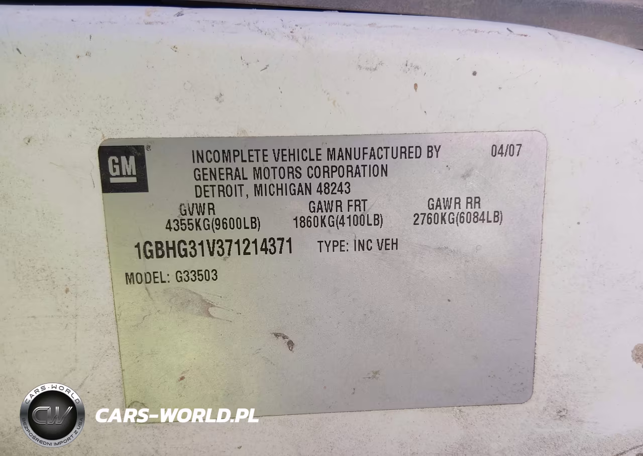 2007 Chevrolet Express Cutaway Work Van VIN:1GBHG31V371214371 - 8
