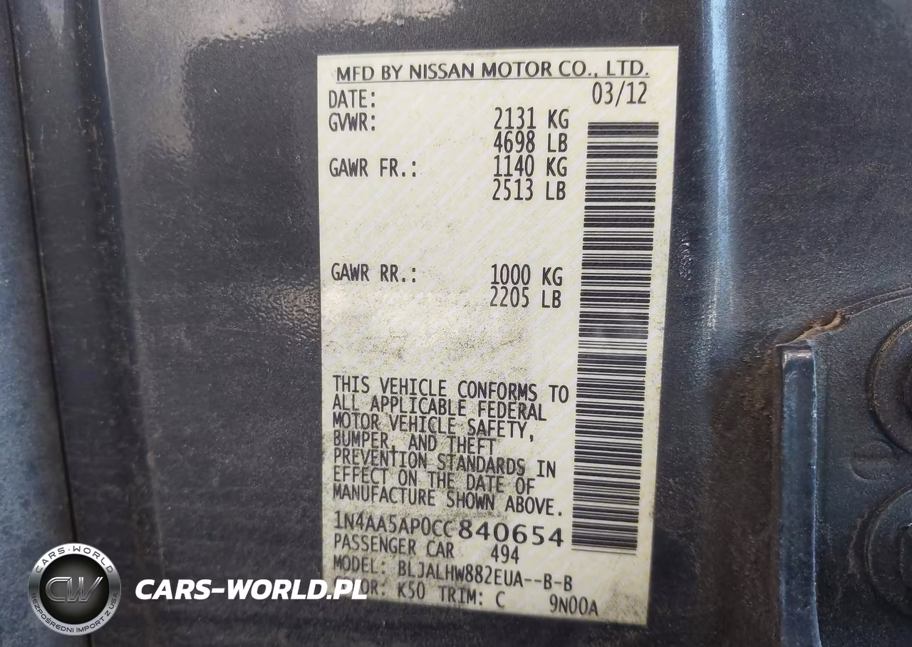 2012 Nissan Maxima 3.5 Sv VIN:1N4AA5AP0CC840654 - 9