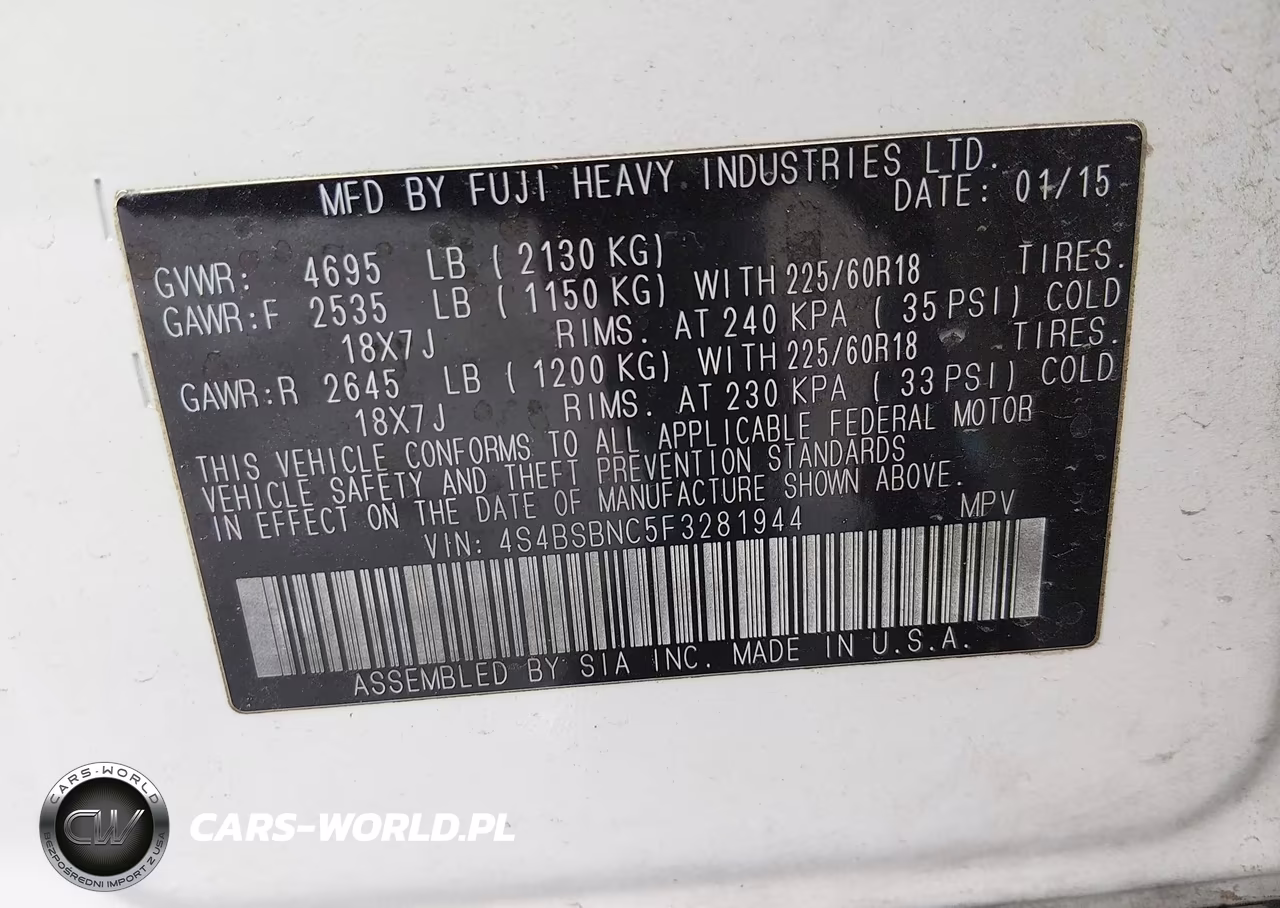 2015 Subaru Outback 2.5I Limited VIN:4S4BSBNC5F3281944 - 9