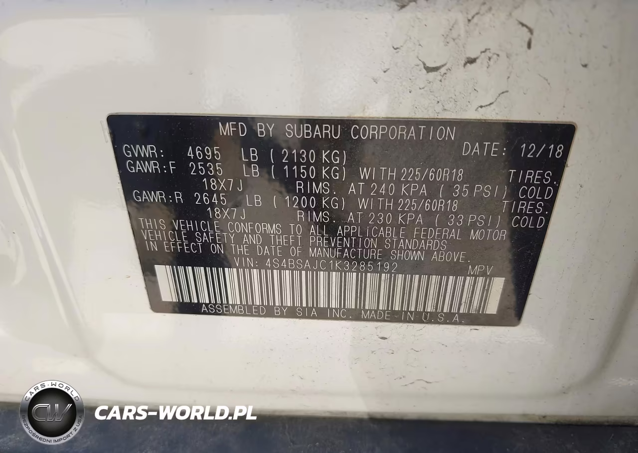 2019 Subaru Outback 2.5I Limited VIN:4S4BSAJC1K3285192 - 9