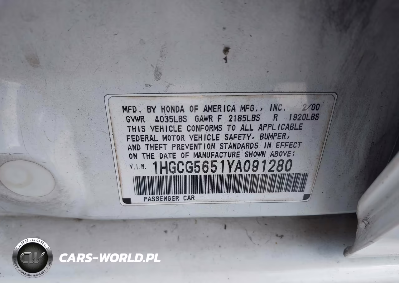 2000 Honda Accord 2.3 Ex VIN:1HGCG5651YA091280 - 9