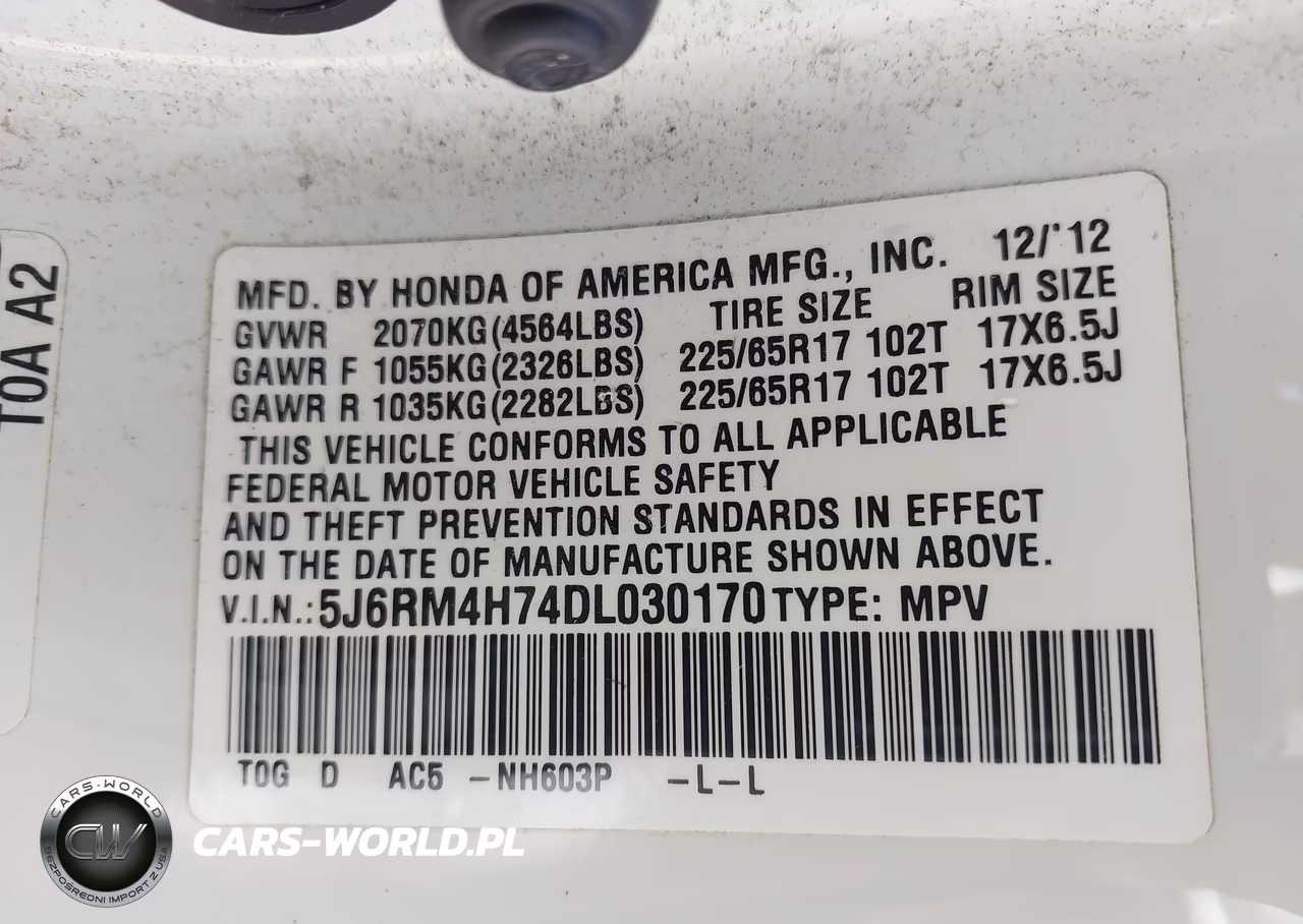 2013 Honda Cr-V Ex-L VIN:5J6RM4H74DL030170 - 9