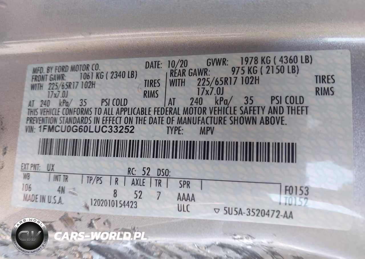 2020 Ford Escape Se VIN:1FMCU0G60LUC33252 - 9