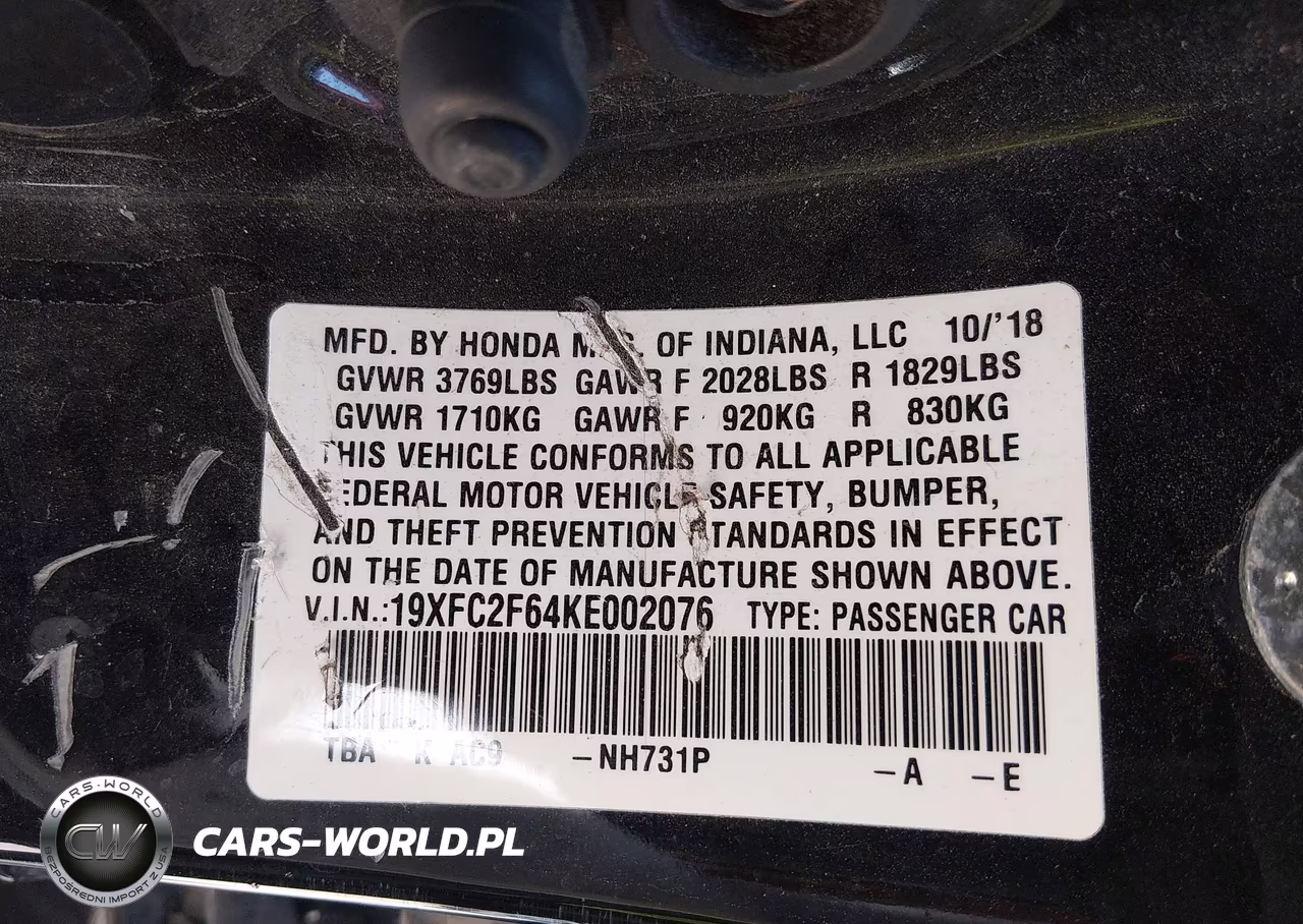 2019 Honda Civic Lx VIN:19XFC2F64KE002076 - 9