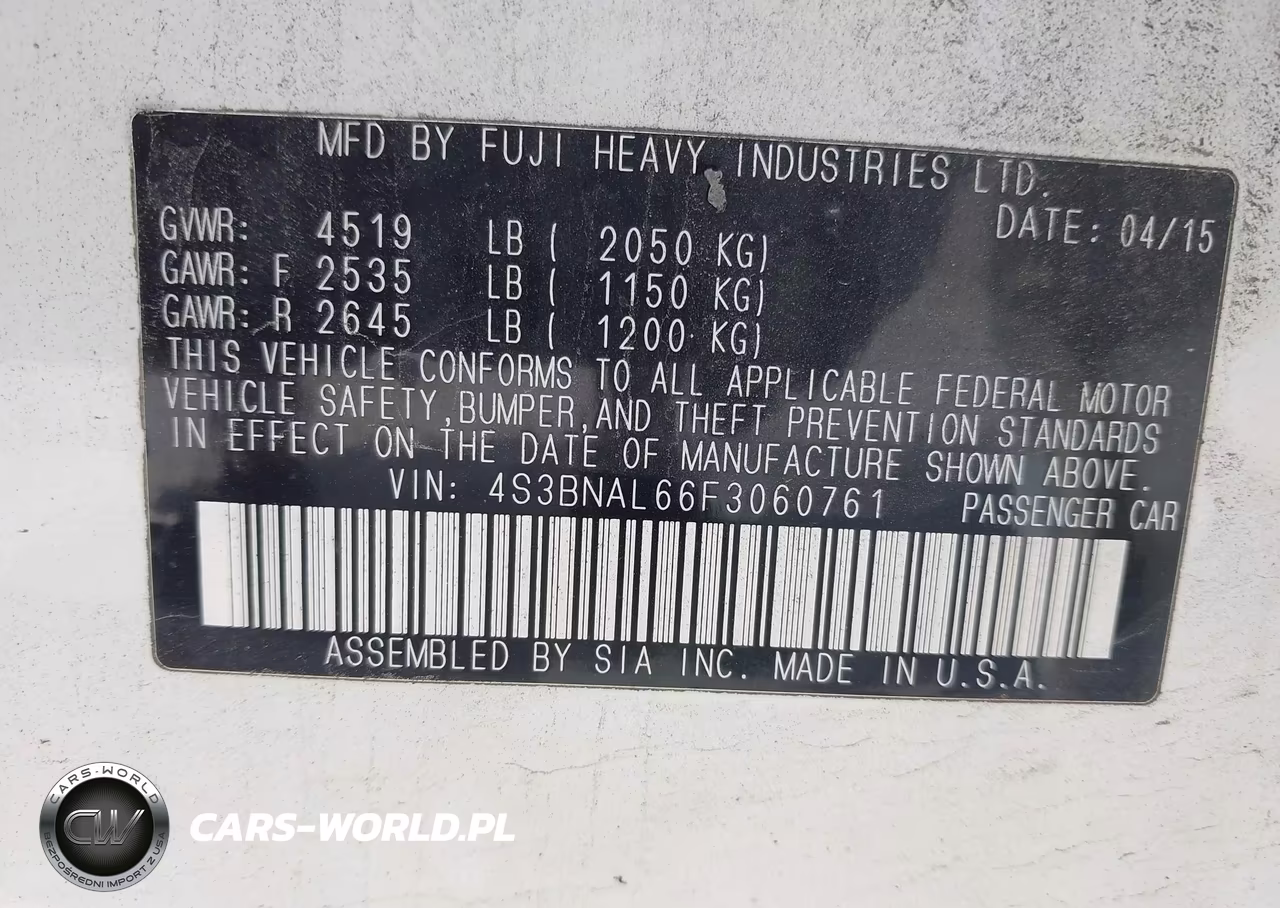 2015 Subaru Legacy 2.5I Limited VIN:4S3BNAL66F3060761 - 9