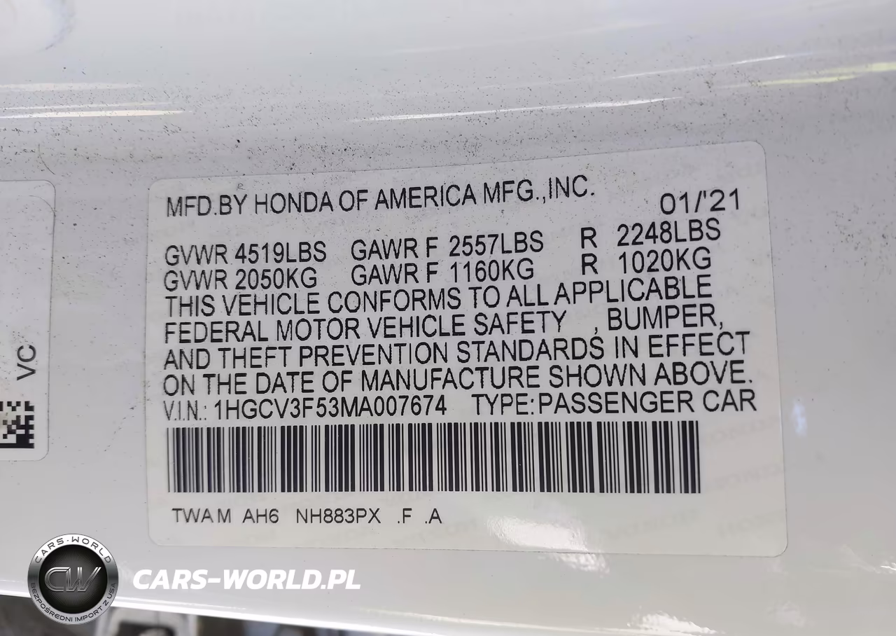 2021 Honda Accord Hybrid Ex-L VIN:1HGCV3F53MA007674 - 9