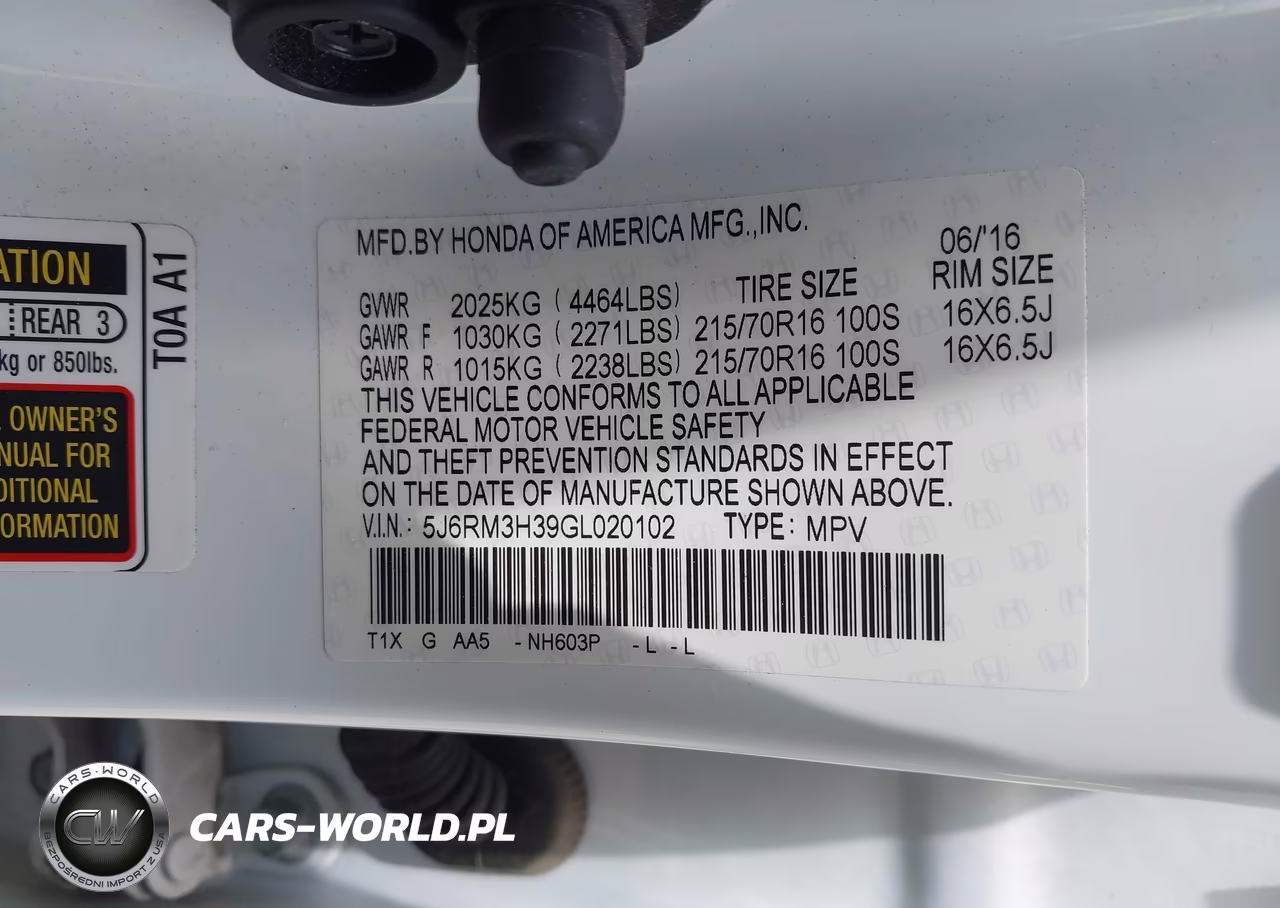 2016 Honda Cr-V Lx VIN:5J6RM3H39GL020102 - 9