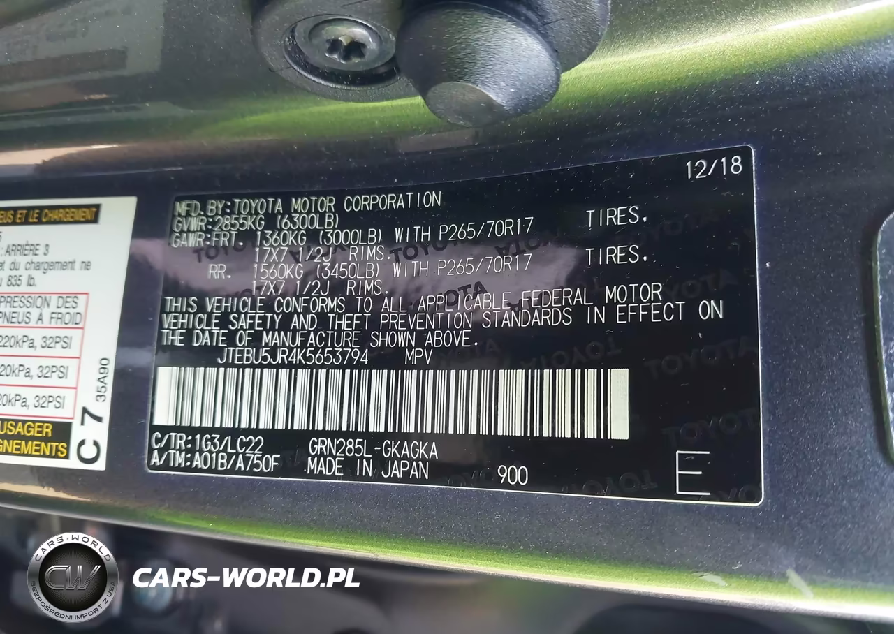 2019 Toyota 4Runner Trd Off Road Premium VIN:JTEBU5JR4K5653794 - 9