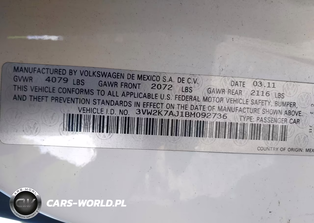 2011 Volkswagen Jetta 2.0L S VIN:3VW2K7AJ1BM092736 - 9