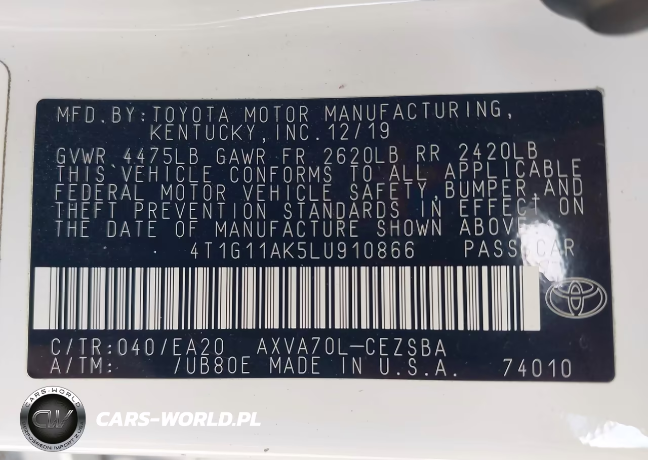 2020 Toyota Camry Se VIN:4T1G11AK5LU910866 - 9