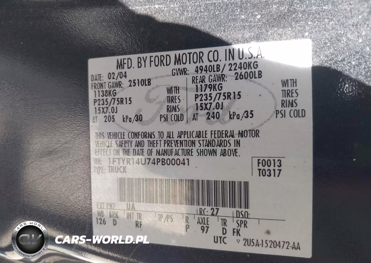 2004 Ford Ranger Edge-Tremor-Xl-Xlt VIN:1FTYR14U74PB00041 - 9