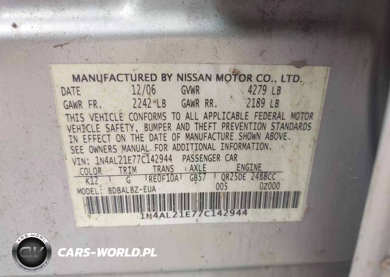 2007 Nissan Altima 2.5 S VIN:1N4AL21E77C142944 - 9