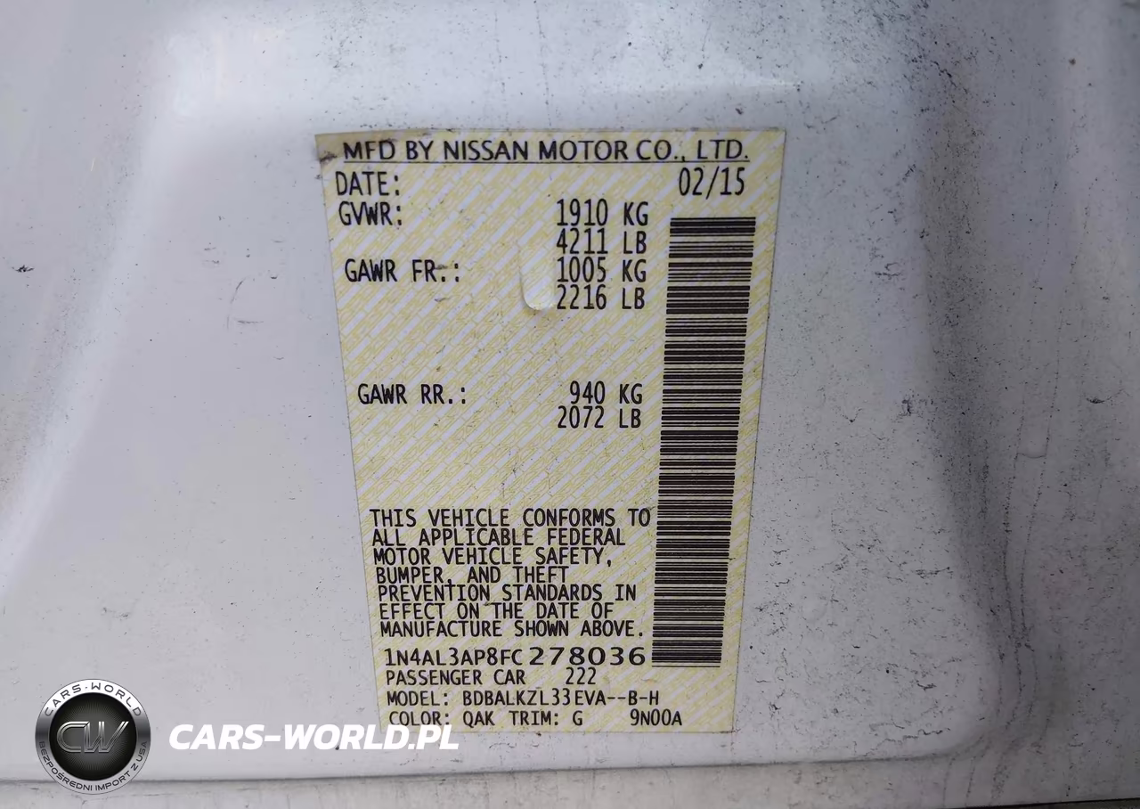 2015 Nissan Altima 2.5 Sv VIN:1N4AL3AP8FC278036 - 9